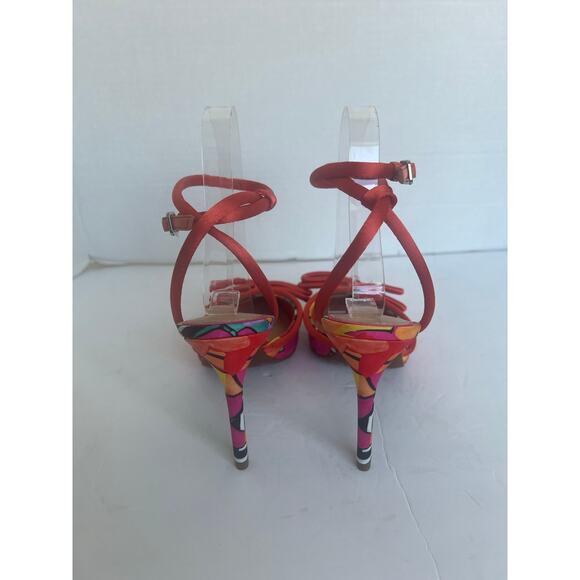 NWT Gianni Bini Floral Print High Heel Pointy Toe Bow Ankle Wrap Sandals Sz 7.5 - Picture 6 of 9